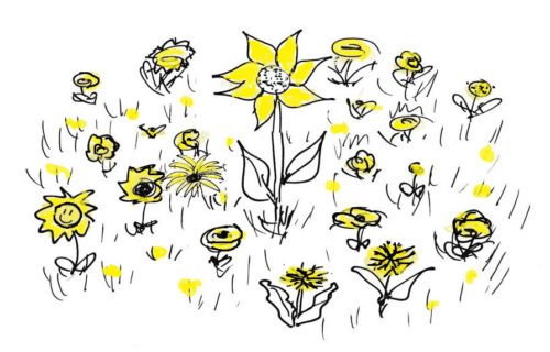 Blick in den “Wohlfühlgarten”: Lebensfreude auf der gelb getupften Blumenwiese (Woche 3, gelb)